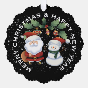SANTA with SNOWMAN , PERSONALIZED CHRISTMAS Tree Decoration Card