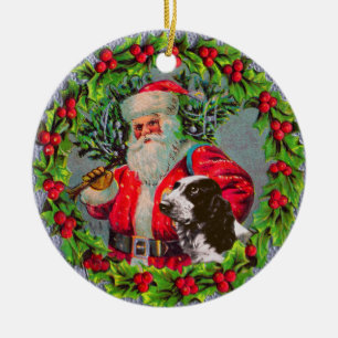 Santa with Springer Spaniel Ornament