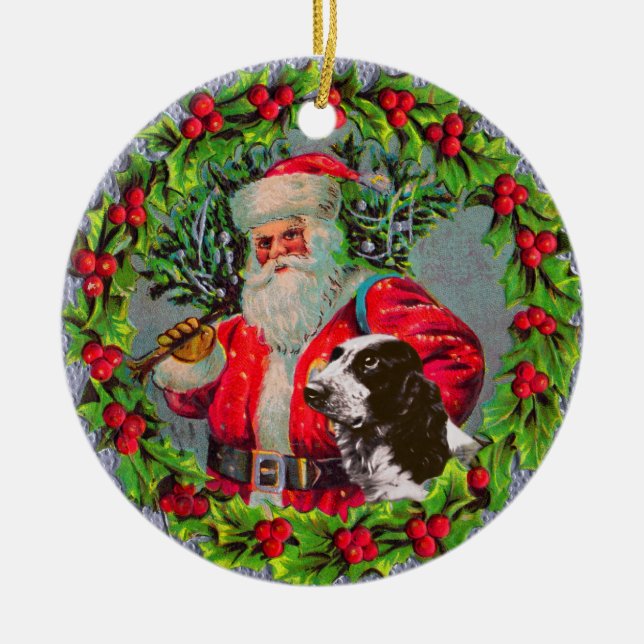 Santa with Springer Spaniel Ornament (Front)
