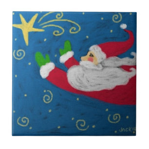 Santa with Star Abstract Art Ceramic Tile