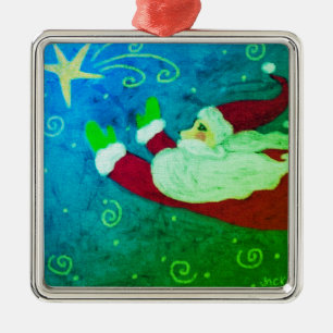 Santa with Star Abstract Art Metal Tree Decoration
