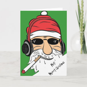 Santa With Sunglasses Cigarette and Headphones Holiday Card