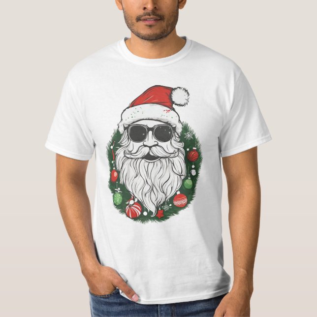 Santa with Sunglasses | Cool & Festive Christmas  T-Shirt (Front)
