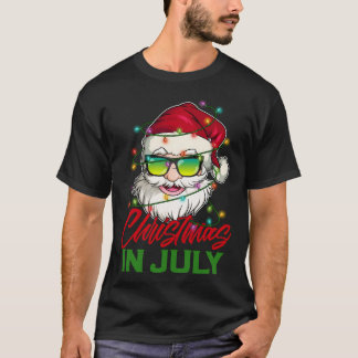 Santa With Sunglasses Lights In July Summer T-Shirt
