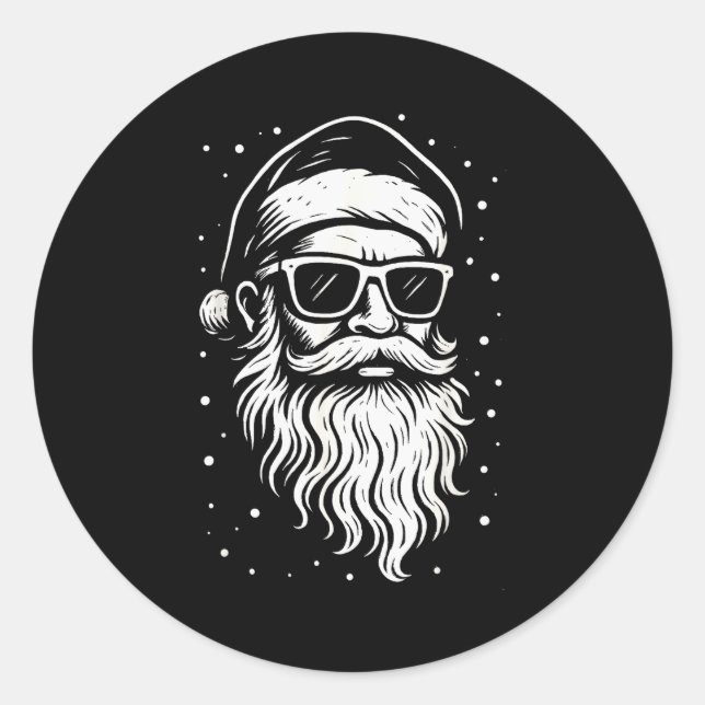 Santa With Sungles Christmas Xmas For Men Boys  Classic Round Sticker (Front)
