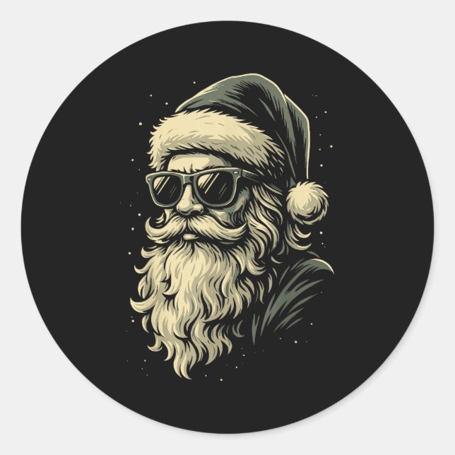 Santa With Sungles Christmas Xmas For Men Boys  Classic Round Sticker (Front)