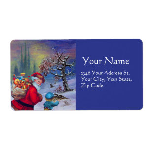 SANTA WITH TOYS AND CHILD IN THE WINTER SNOW Blue