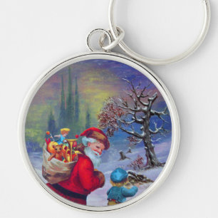 SANTA WITH TOYS AND CHILD IN THE WINTER SNOW KEY RING