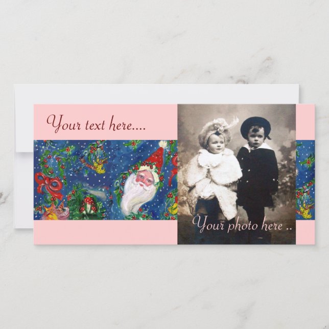 SANTA WITH TOYS , CHRISTMAS NIGHT HOLIDAY CARD (Front)