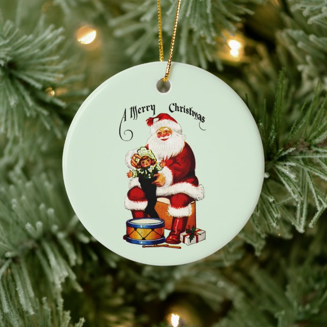 Santa With Toys Merry Christmas Ceramic Tree Decoration (Tree)