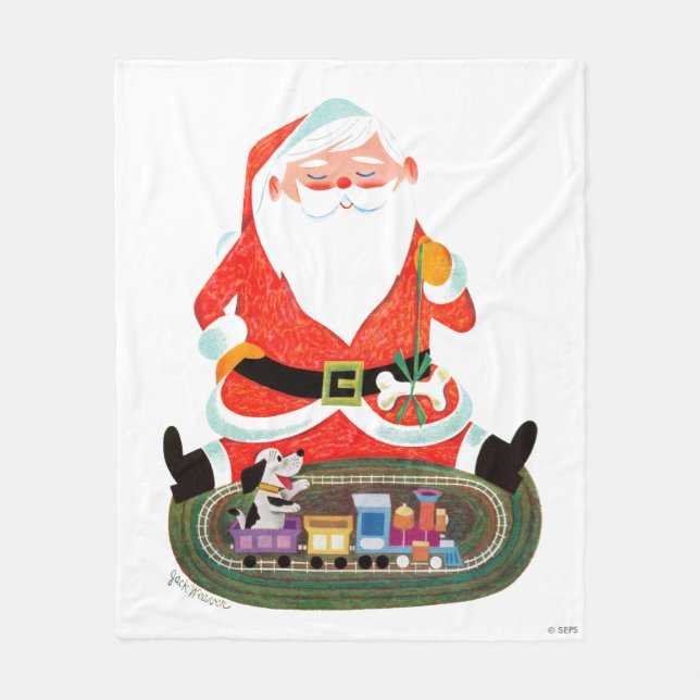 Santa with Train Fleece Blanket (Front)