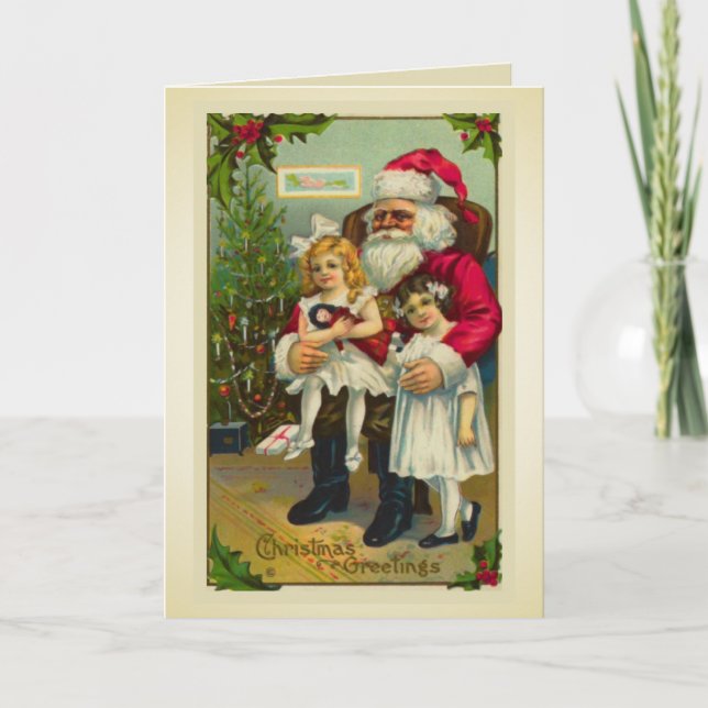 Santa with two girls holiday card (Front)