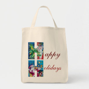 SANTA  WITH VIOLIN  AND CHRISTMAS TREE H MONOGRAM TOTE BAG
