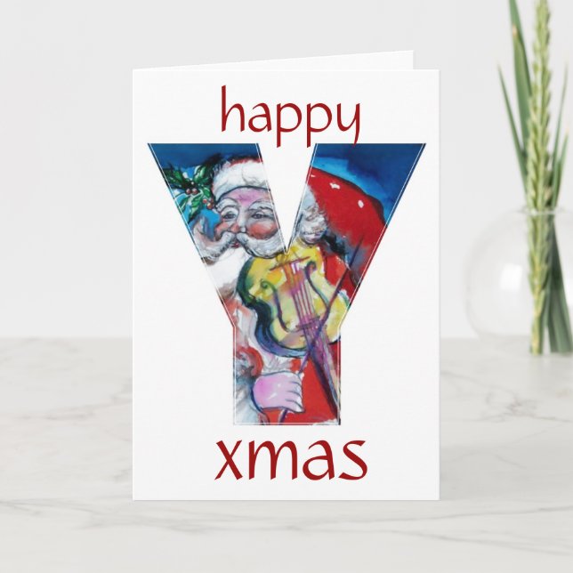 SANTA WITH VIOLIN MONOGRAM HOLIDAY CARD (Front)