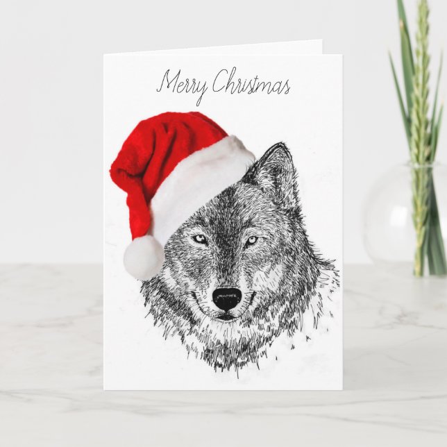 Santa Wolf Christmas Card - Blank (Front)