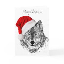 Santa Wolf Christmas Card - Blank