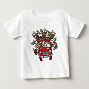 Santa Woody and His Reindeer Christmas Cartoon Baby T-Shirt