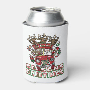 Santa Woody and His Reindeer Christmas Cartoon Can Cooler