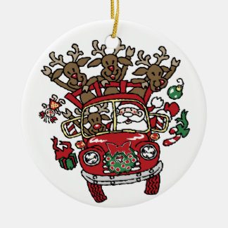 Santa Woody and His Reindeer Christmas Cartoon Ceramic Tree Decoration