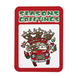 Santa Woody and His Reindeer Christmas Cartoon Magnet