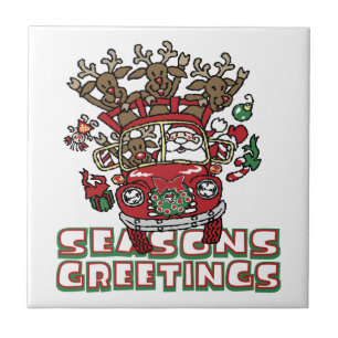 Santa Woody and His Reindeer Christmas Cartoon Tile