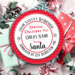 Santa Workshop Personalised Name Classic Round Sticker<br><div class="desc">Santa's Workshop Elf Inspector # any number and custom kids name. Fun stickers to add to kids gifts!</div>