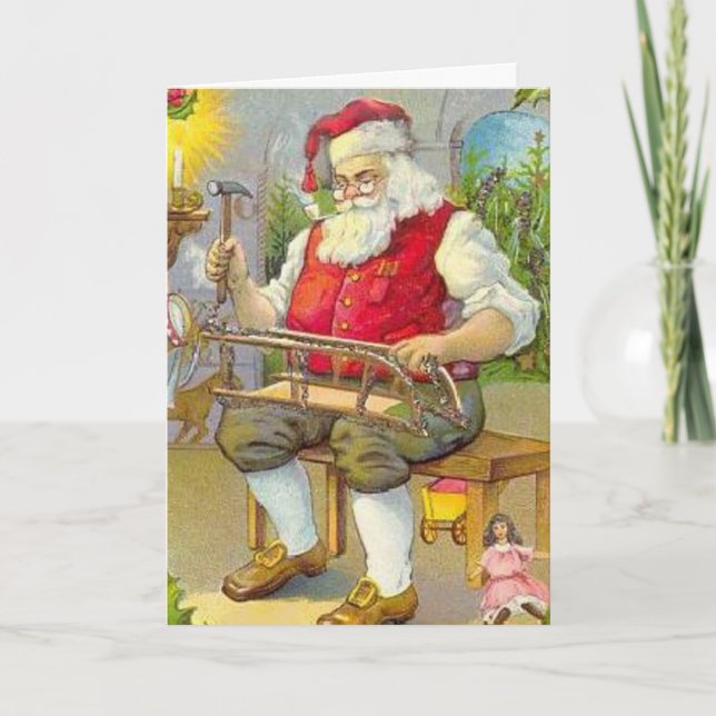 Santa Workshop Vintage Christmas Card (Front)
