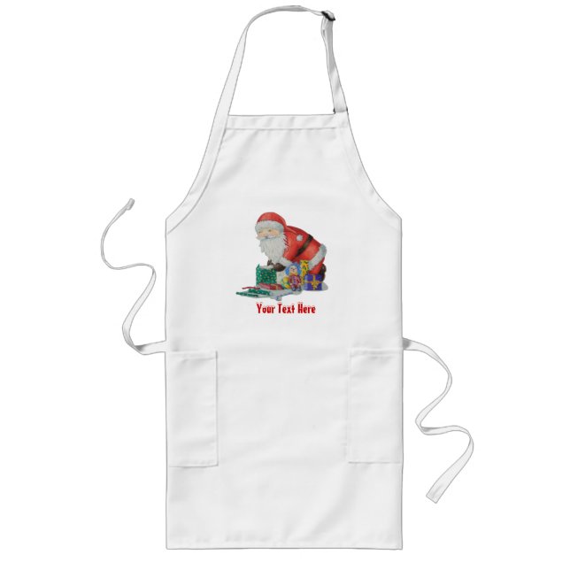 santa wrapping gifts and toys for Christmas Long Apron (Front)
