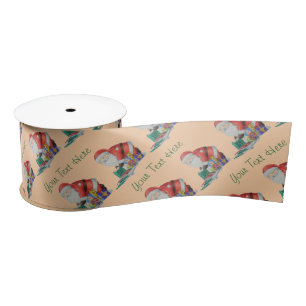 santa wrapping gifts and toys red christmas satin ribbon