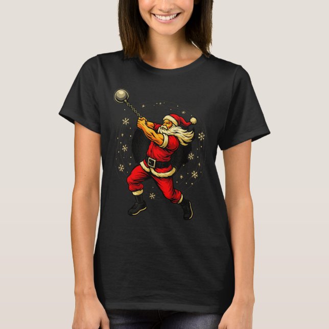 Santa Wrecking Ball Christmas Gym Fitness Humor  T-Shirt (Front)