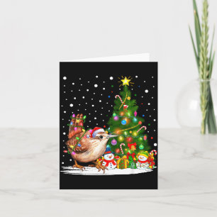 Santa Wren Bird Xmas Tree Lighting Wren Christmas Card