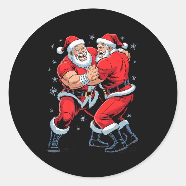 Santa Wrestling Lover Funny Wrestler Xmas Christma Classic Round Sticker (Front)