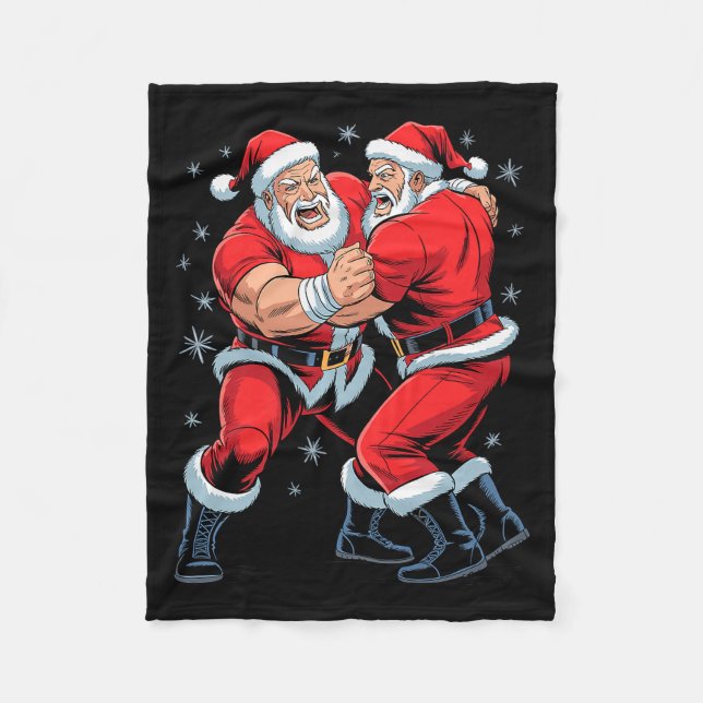Santa Wrestling Lover Funny Wrestler Xmas Christma Fleece Blanket (Front)