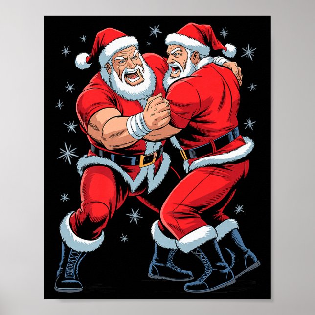 Santa Wrestling Lover Funny Wrestler Xmas Christma Poster (Front)