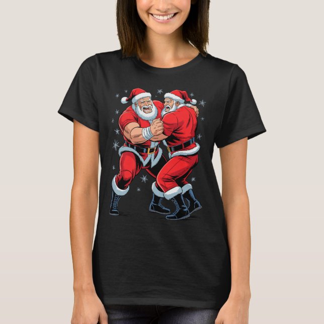 Santa Wrestling Lover Funny Wrestler Xmas Christma T-Shirt (Front)