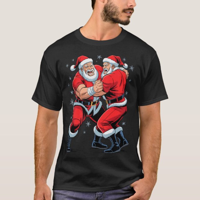 Santa Wrestling Lover Funny Wrestler Xmas Christma T-Shirt (Front)
