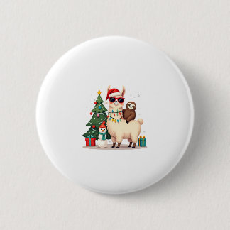 Santa Xmas Funny Llama Sloth Christmas (2) 6 Cm Round Badge