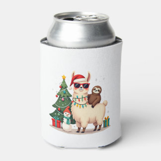Santa Xmas Funny Llama Sloth Christmas (2) Can Cooler