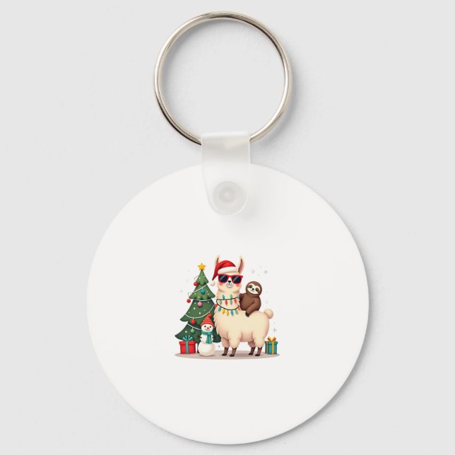 Santa Xmas Funny Llama Sloth Christmas (2) Key Ring (Front)