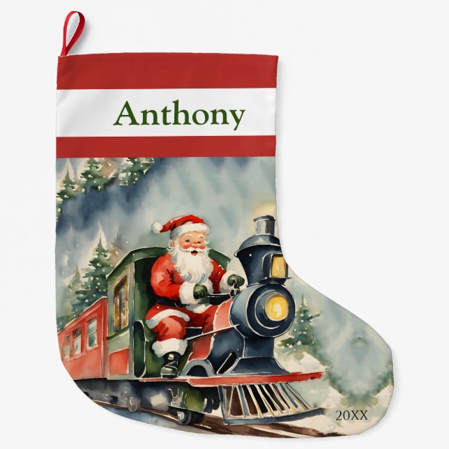 Santa Xmas Train Boys Large Christmas Stocking (Front)