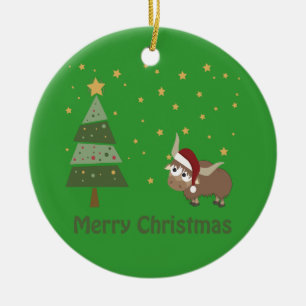 Santa Yak Christmas Scene Ceramic Tree Decoration