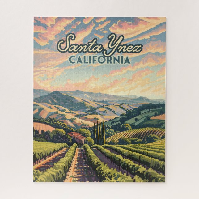 Santa Ynez California Vineyard Winery Retro Jigsaw Puzzle (Vertical)