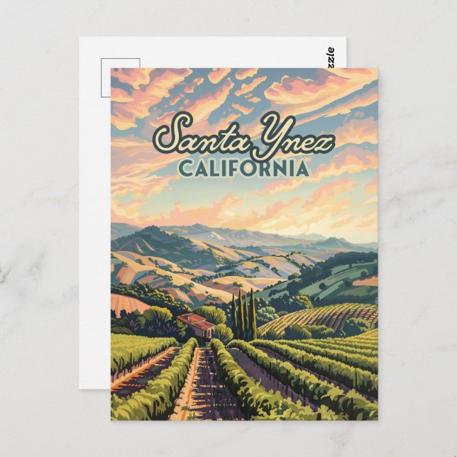 Santa Ynez California Vineyard Winery Retro Postcard (Front/Back)