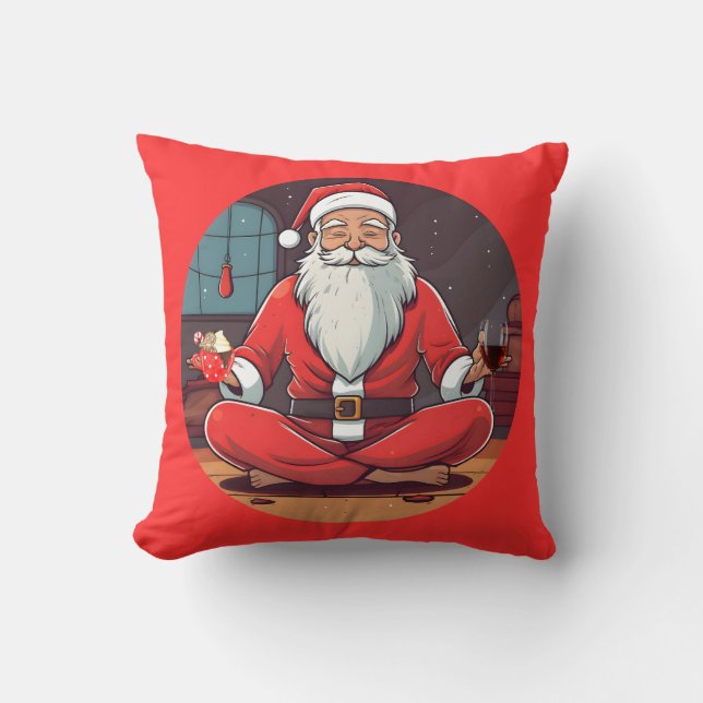 Santa Yoga Throw Pillow (Front)