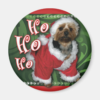 Santa Yorkie Round Magnet
