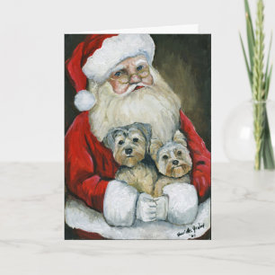 "Santa & Yorkies" Dog Art Christmas Card