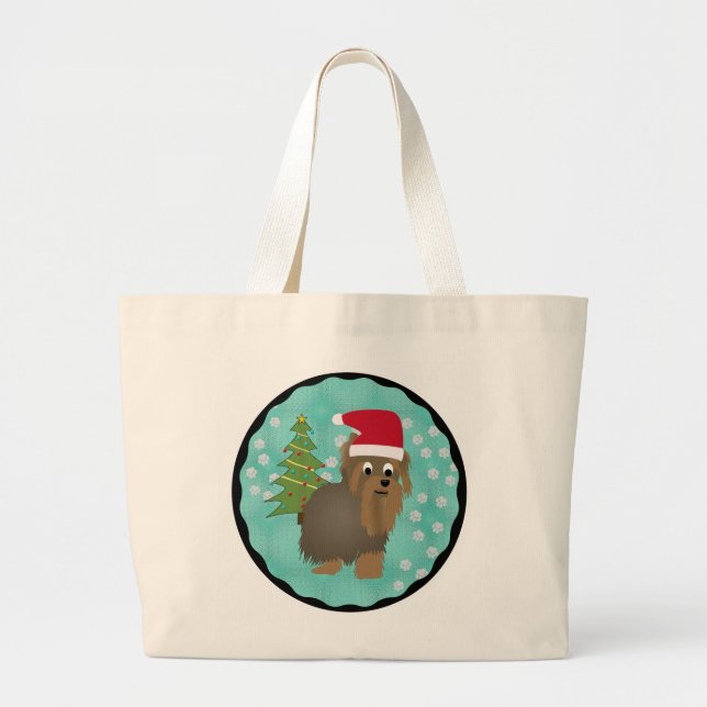 Santa Yorkshire Terrier Large Tote Bag (Front)