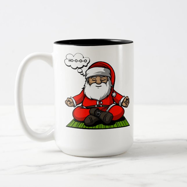 Santa Zen Yoga Meditation Christmas Two-Tone Coffee Mug (Left)