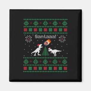 Santaaa Dinosaur Ugly Christmas Sweater Magnet