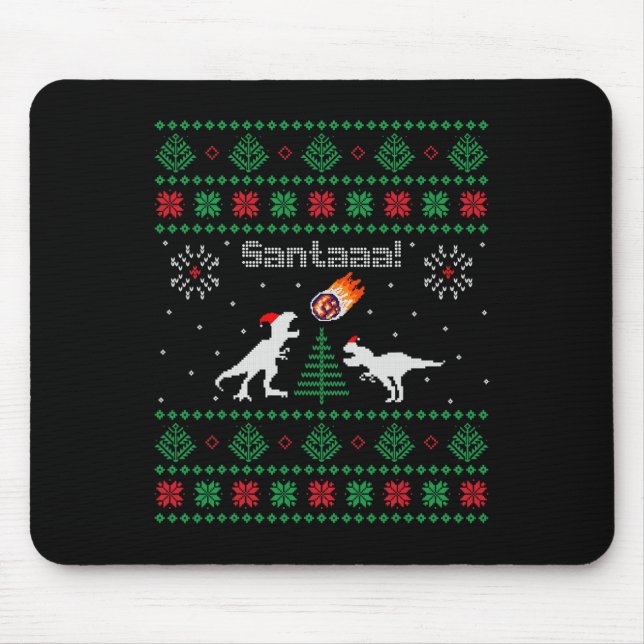 Santaaa Dinosaur Ugly Christmas Sweater  Mouse Mat (Front)